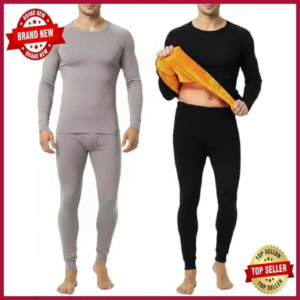 Men's Thermal Underwear Set Fleece Lined Base Layer Top Bottom